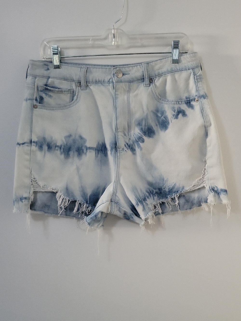 American Eagle Outfitters Tie-Dye White and Blue Denim Cutoff Shorts
